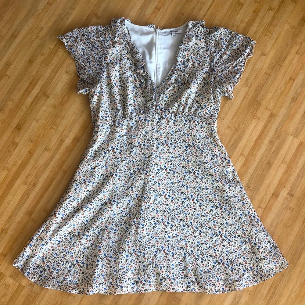 Madewell Silk Ruffle Neck Mini Dress